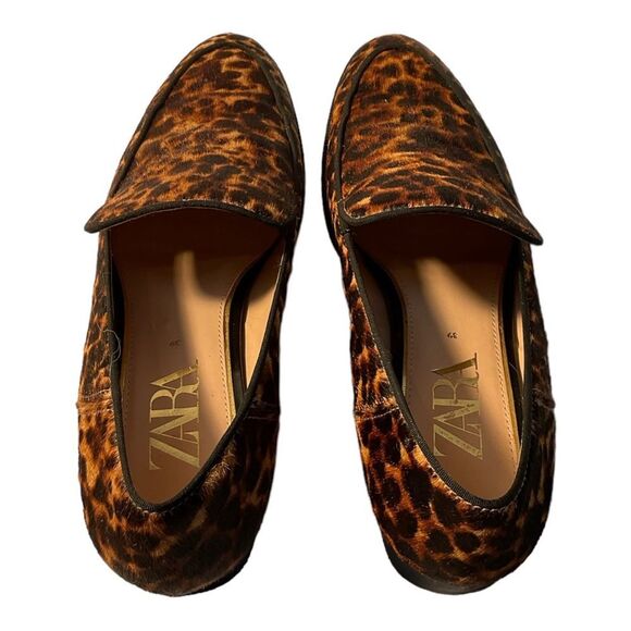 Zara Women’s Cow Furskin Leopard Print Loafers shoes Size 39 - Picture 4 of 13